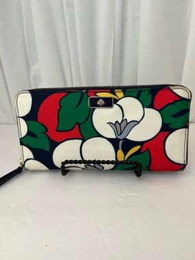 kate spade Floral Zip-Around Wallet in Red, Green & Black